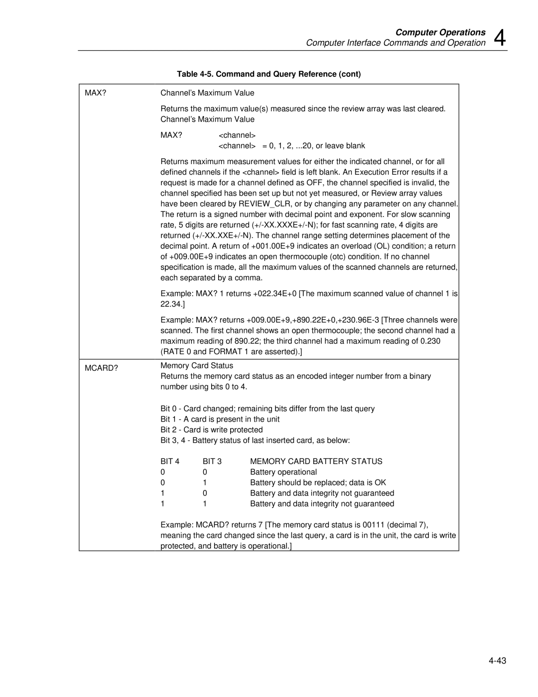 Fluke 2635A user manual Max? Mcard?, BIT Memory Card Battery Status 