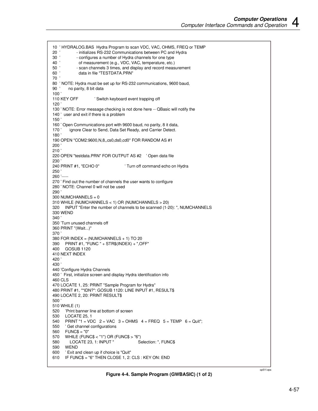 Fluke 2635A user manual Sample Program Gwbasic 1 