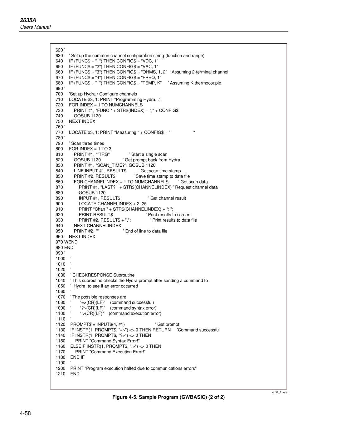 Fluke 2635A user manual Sample Program Gwbasic 2 