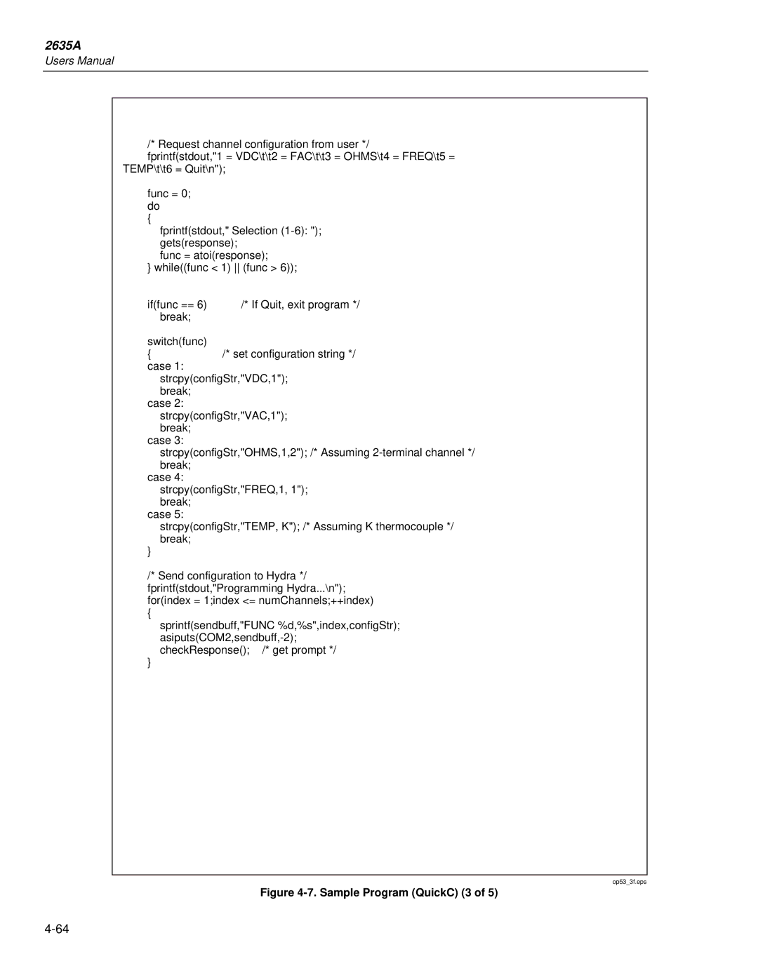 Fluke 2635A user manual Sample Program QuickC 3 