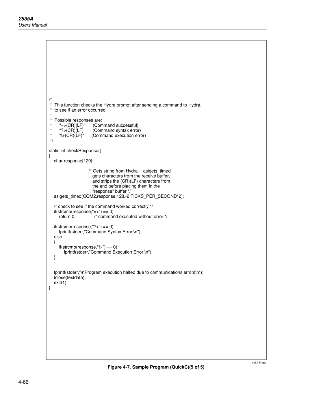 Fluke 2635A user manual Sample Program QuickC5 