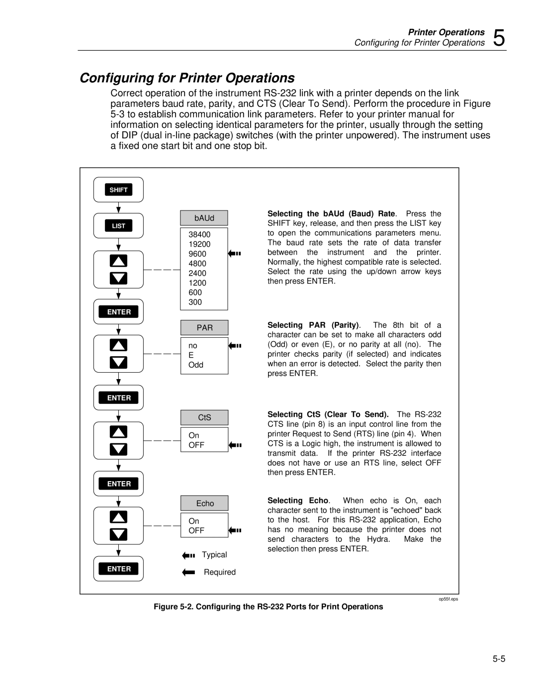 Fluke 2635A user manual Configuring for Printer Operations, Configuring the RS-232 Ports for Print Operations 