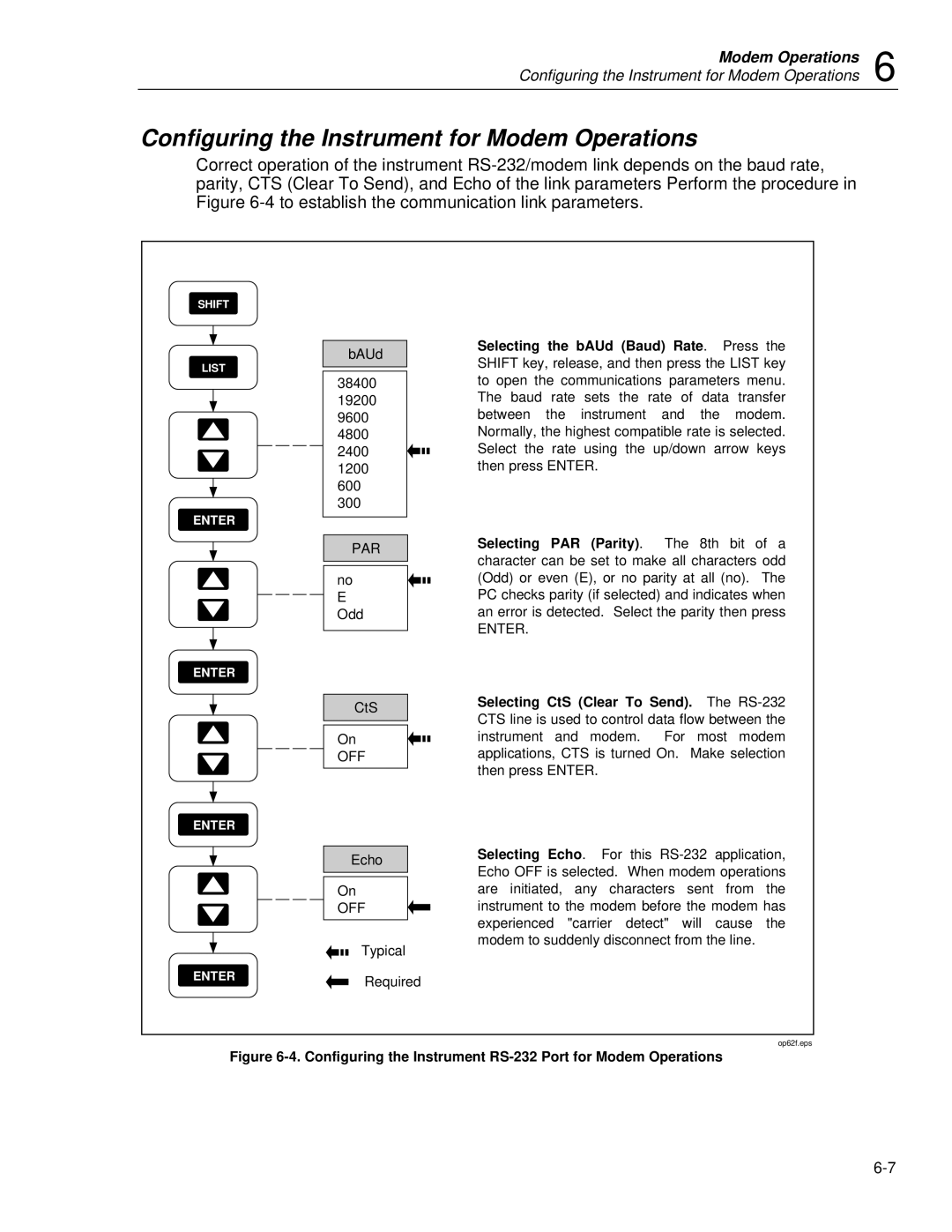 Fluke 2635A user manual Configuring the Instrument for Modem Operations, Enter 