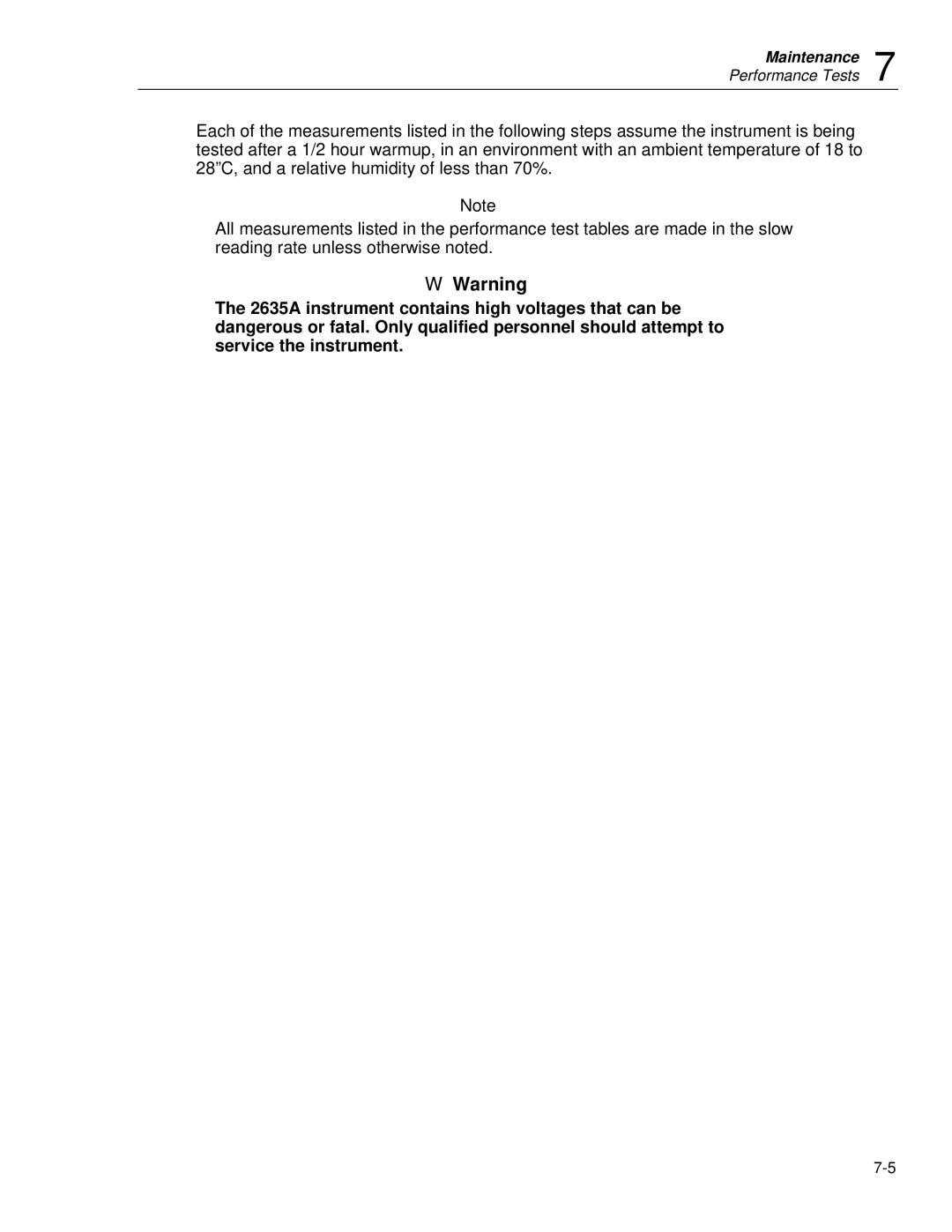 Fluke 2635A user manual Performance Tests 