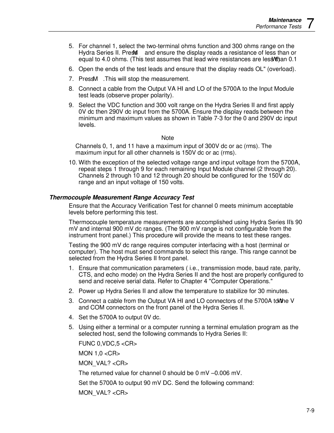 Fluke 2635A user manual Thermocouple Measurement Range Accuracy Test 