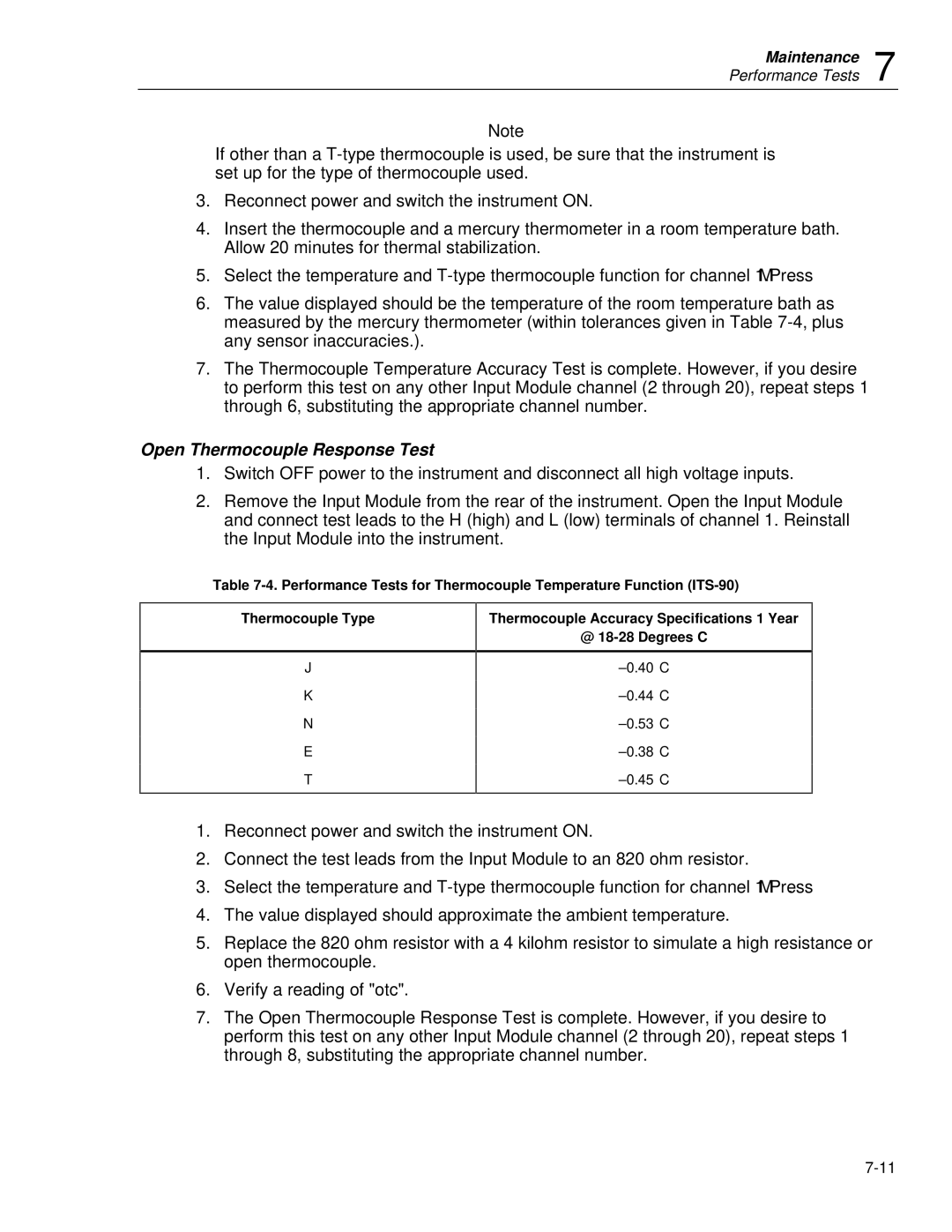 Fluke 2635A user manual Open Thermocouple Response Test 