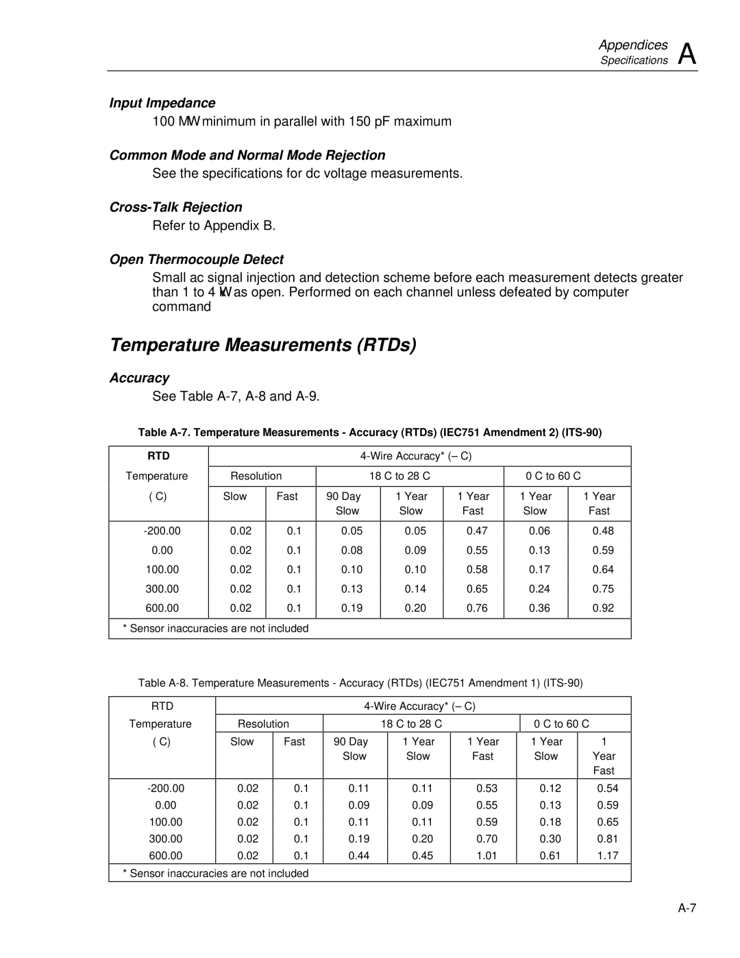 Fluke 2635A user manual Temperature Measurements RTDs, Common Mode and Normal Mode Rejection, Open Thermocouple Detect, Rtd 