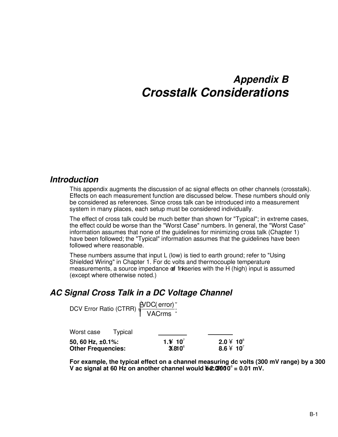 Fluke 2635A user manual Crosstalk Considerations, AC Signal Cross Talk in a DC Voltage Channel 