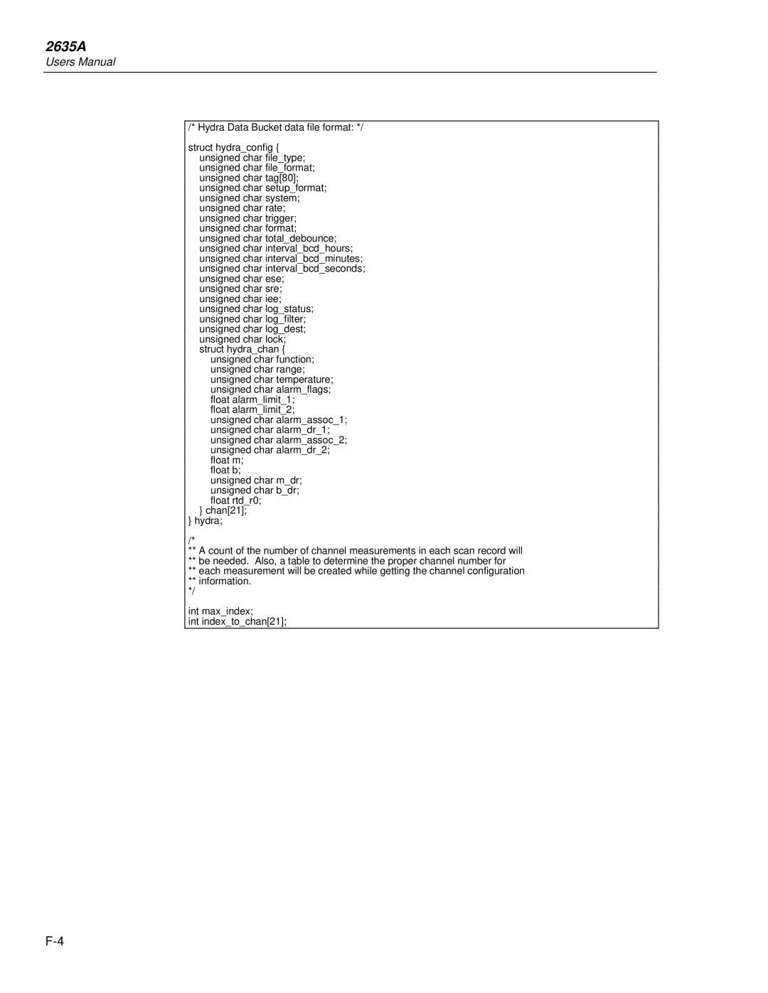 Fluke 2635A user manual Unsigned char mdr unsigned char bdr float rtdr0 