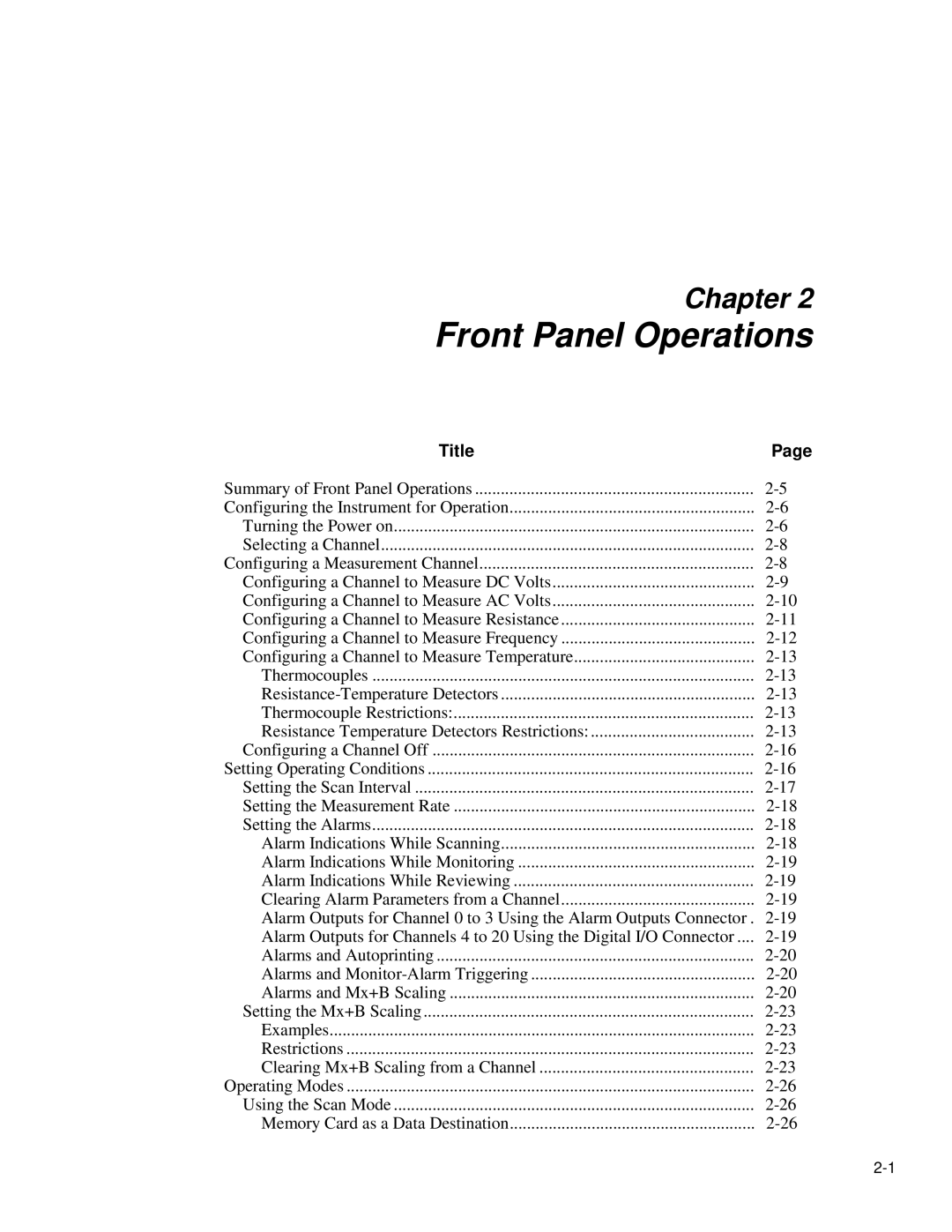 Fluke 2635A user manual Front Panel Operations 