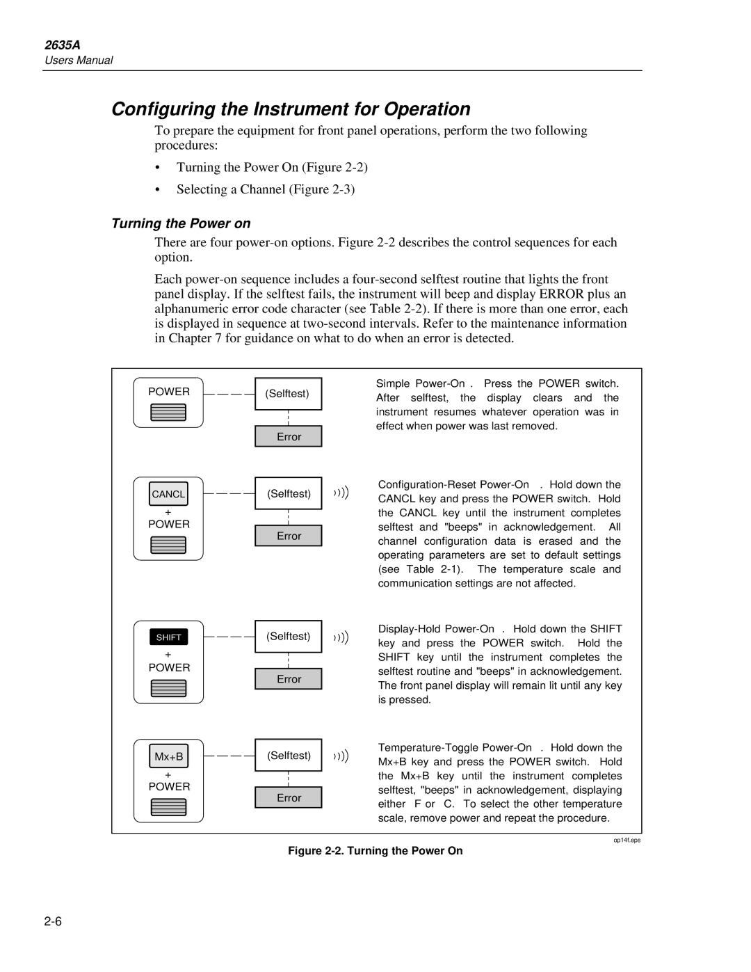 Fluke 2635A user manual Configuring the Instrument for Operation, Turning the Power on 