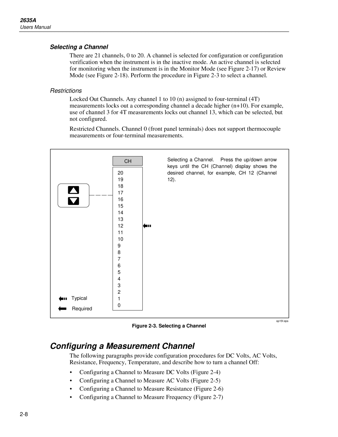 Fluke 2635A user manual Configuring a Measurement Channel, Selecting a Channel, Restrictions 