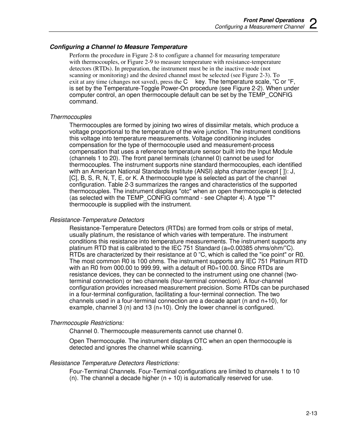 Fluke 2635A user manual Configuring a Channel to Measure Temperature, Thermocouples, Resistance-Temperature Detectors 