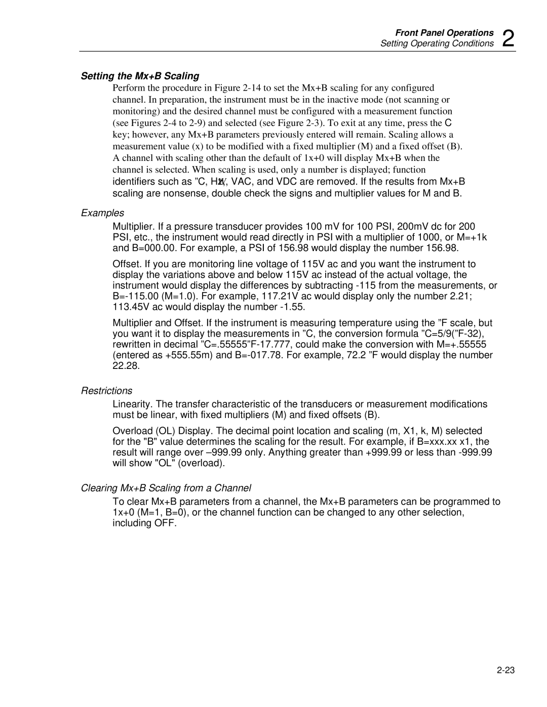 Fluke 2635A user manual Setting the Mx+B Scaling, Examples, Clearing Mx+B Scaling from a Channel 