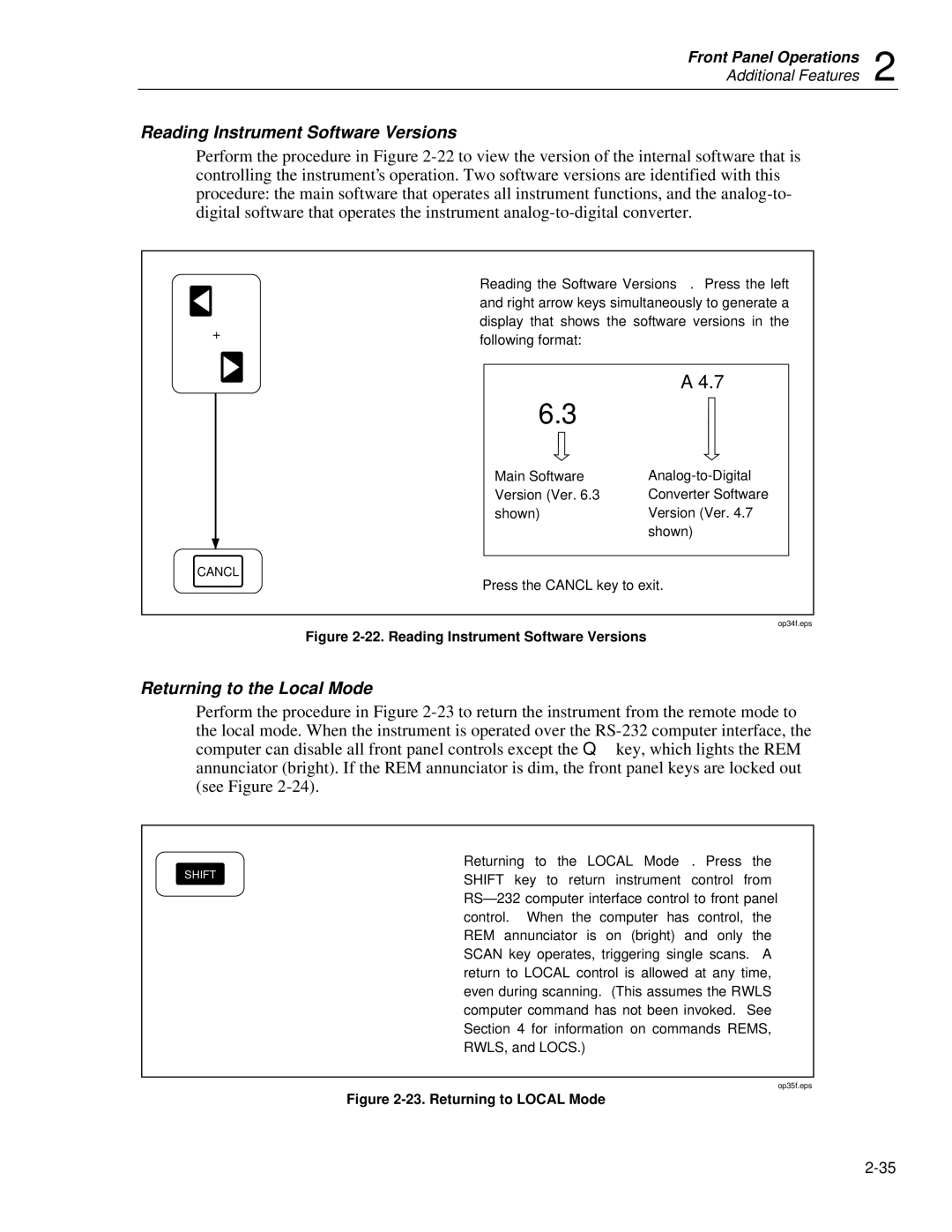 Fluke 2635A user manual Reading Instrument Software Versions, Returning to the Local Mode. Press 