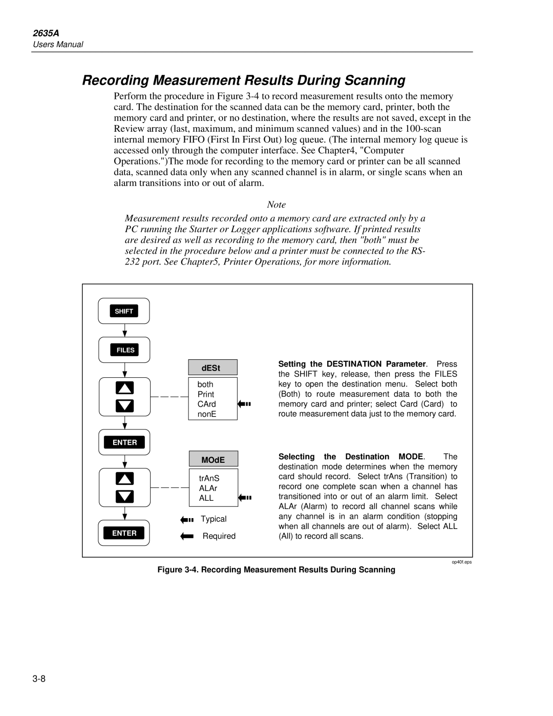 Fluke 2635A user manual Recording Measurement Results During Scanning, MOdE 