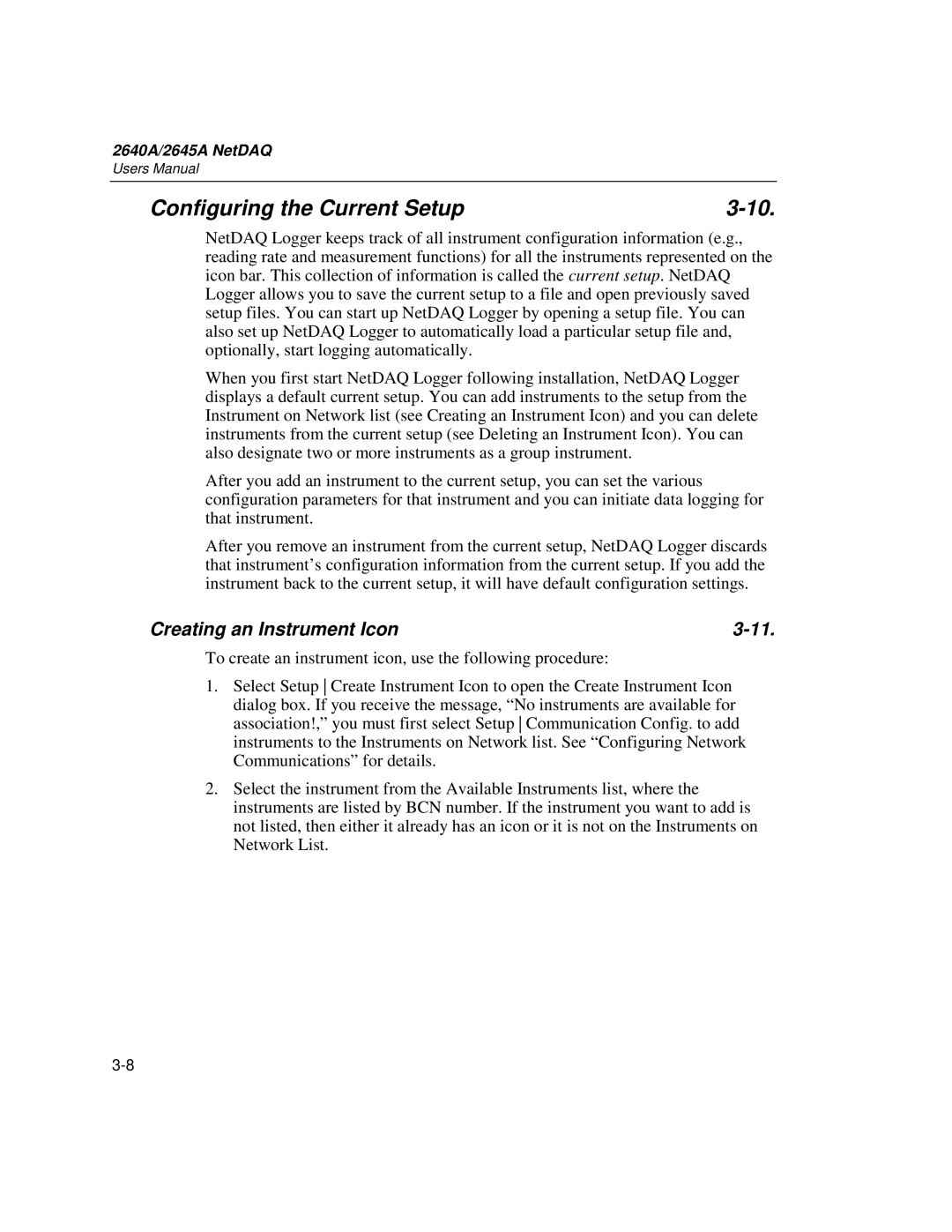 Fluke 2645A, 2640A user manual Configuring the Current Setup, Creating an Instrument Icon 