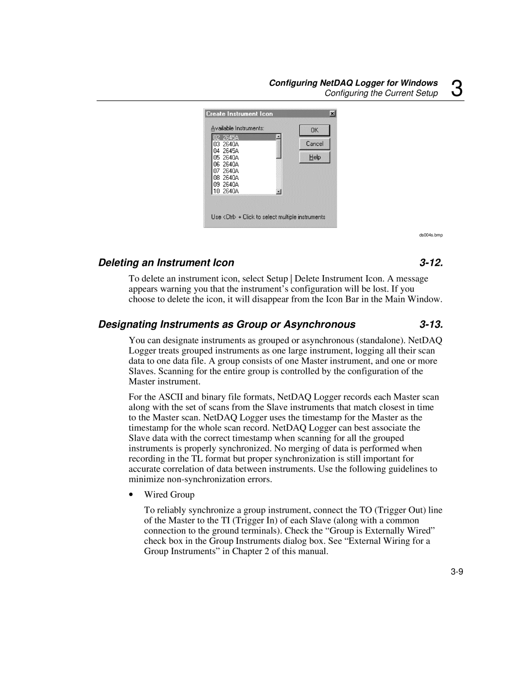 Fluke 2640A, 2645A user manual Deleting an Instrument Icon, Designating Instruments as Group or Asynchronous 