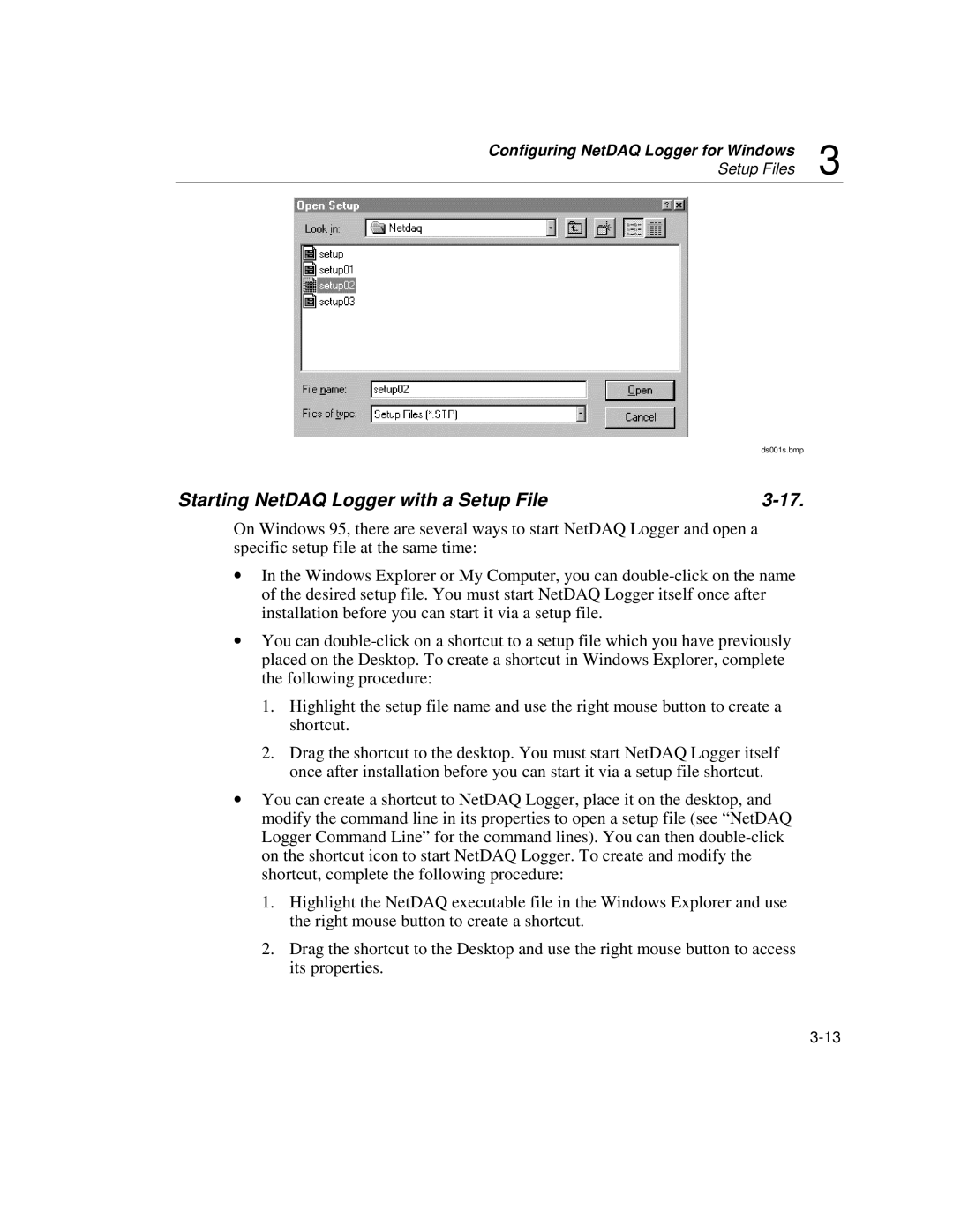 Fluke 2640A, 2645A user manual Starting NetDAQ Logger with a Setup File 