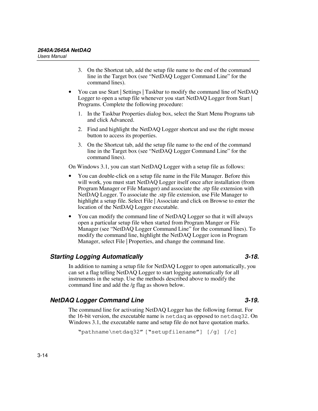 Fluke 2645A, 2640A user manual Starting Logging Automatically, NetDAQ Logger Command Line 