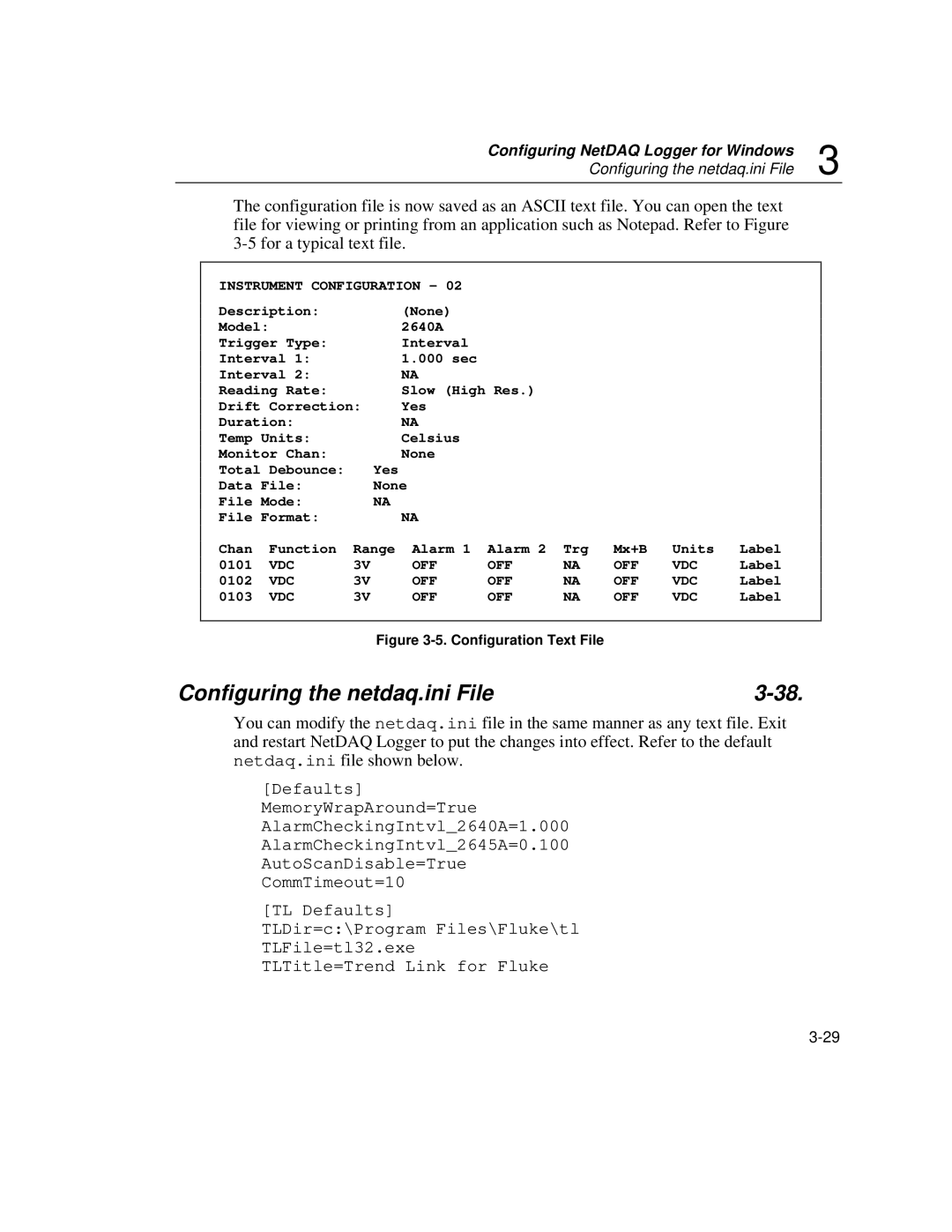 Fluke 2640A, 2645A user manual Configuring the netdaq.ini File, Configuration Text File 