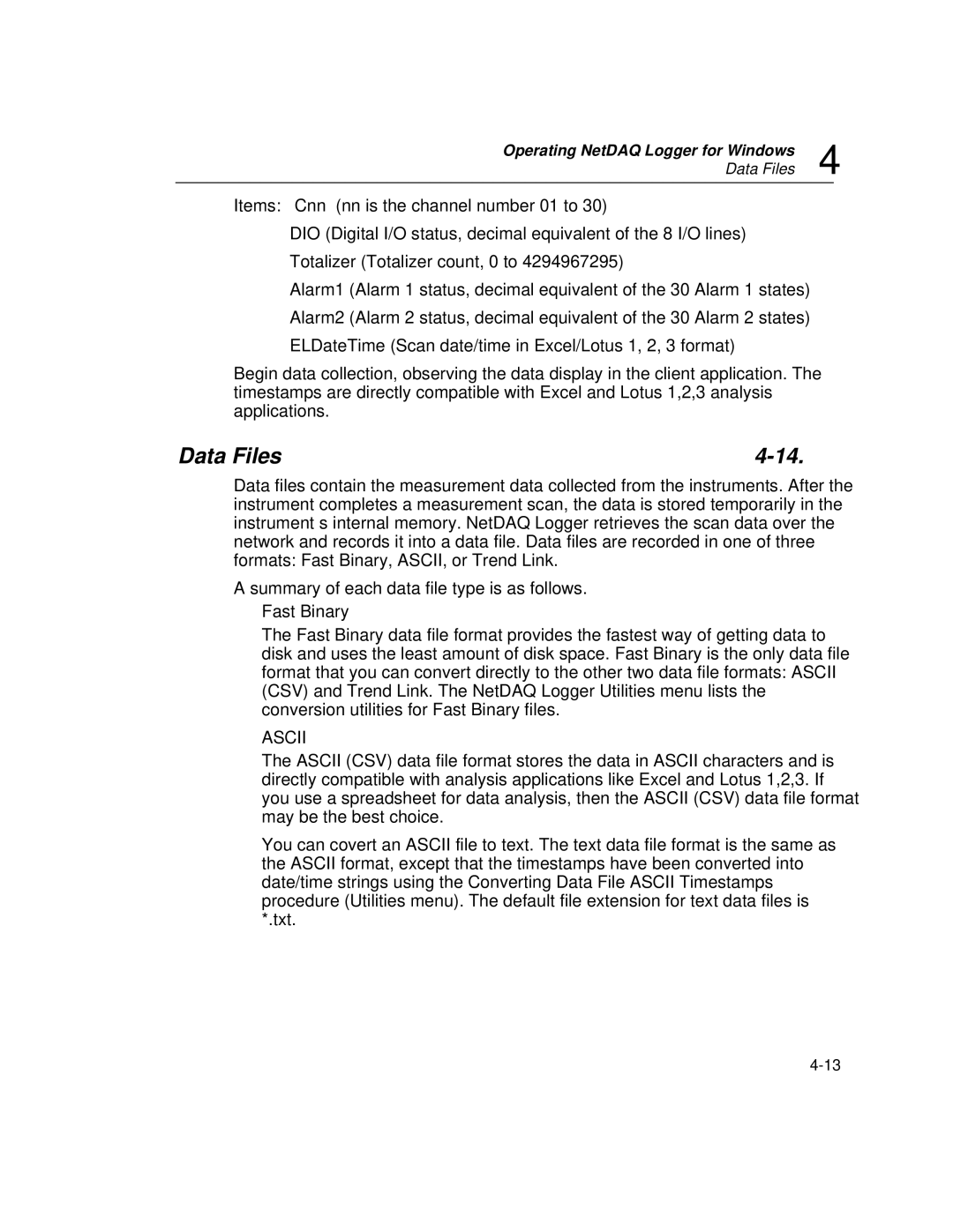 Fluke 2640A, 2645A user manual Operating NetDAQ Logger for Windows Data Files 