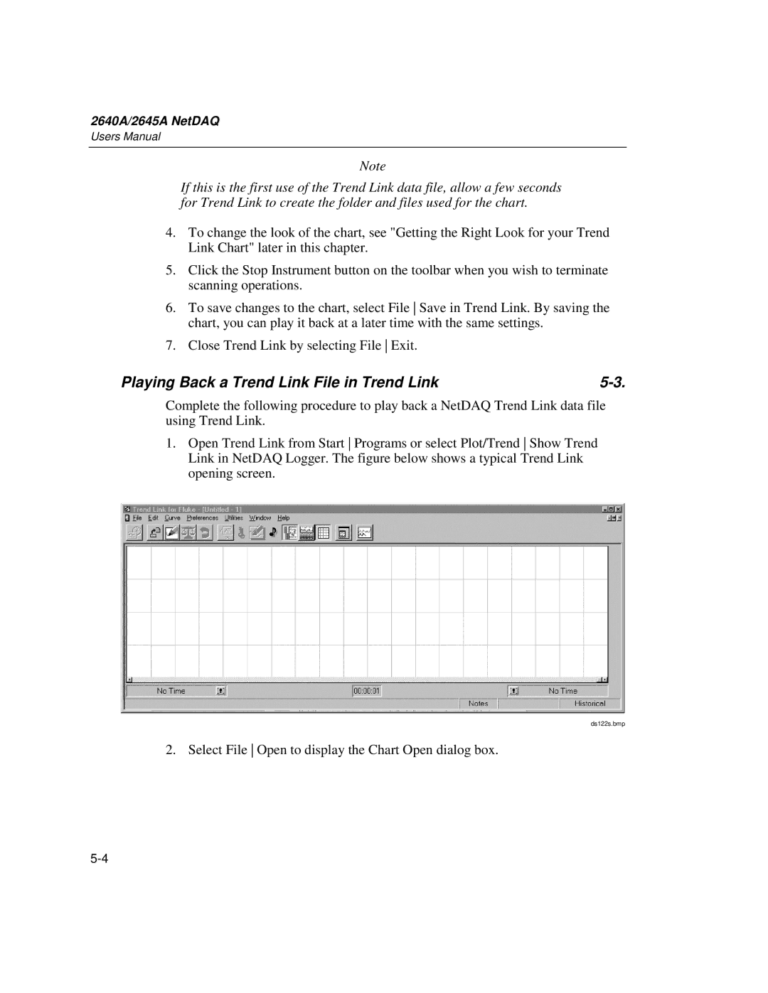 Fluke 2645A, 2640A user manual Playing Back a Trend Link File in Trend Link 