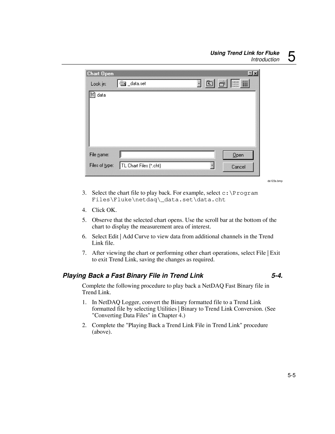 Fluke 2640A, 2645A user manual Playing Back a Fast Binary File in Trend Link 