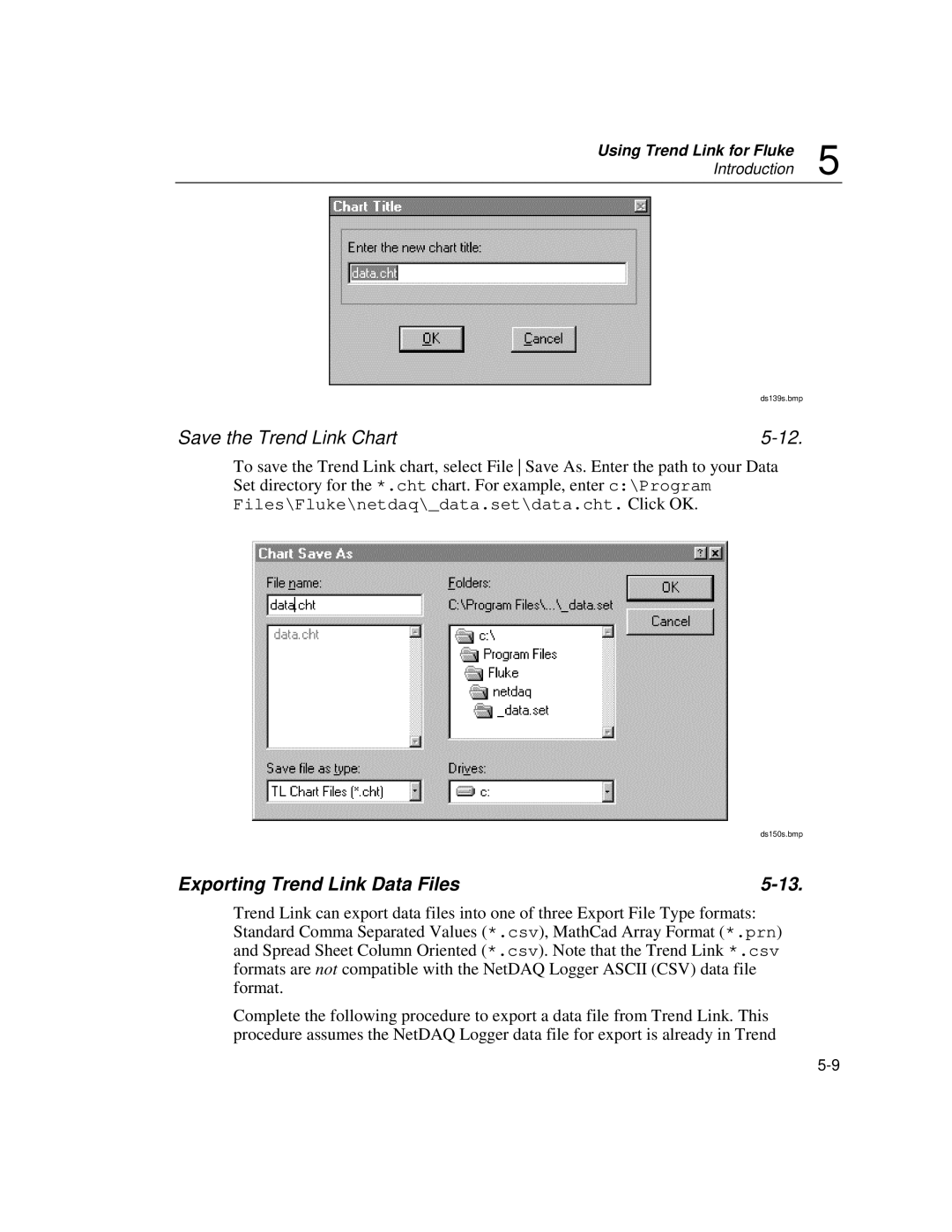 Fluke 2640A, 2645A user manual Save the Trend Link Chart, Exporting Trend Link Data Files 