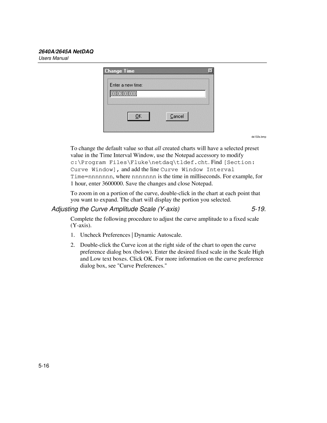 Fluke 2645A, 2640A user manual Adjusting the Curve Amplitude Scale Y-axis 