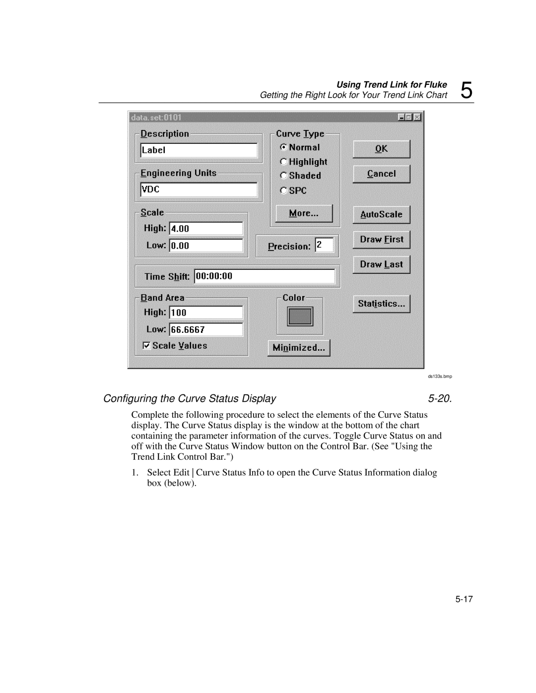 Fluke 2640A, 2645A user manual Configuring the Curve Status Display 