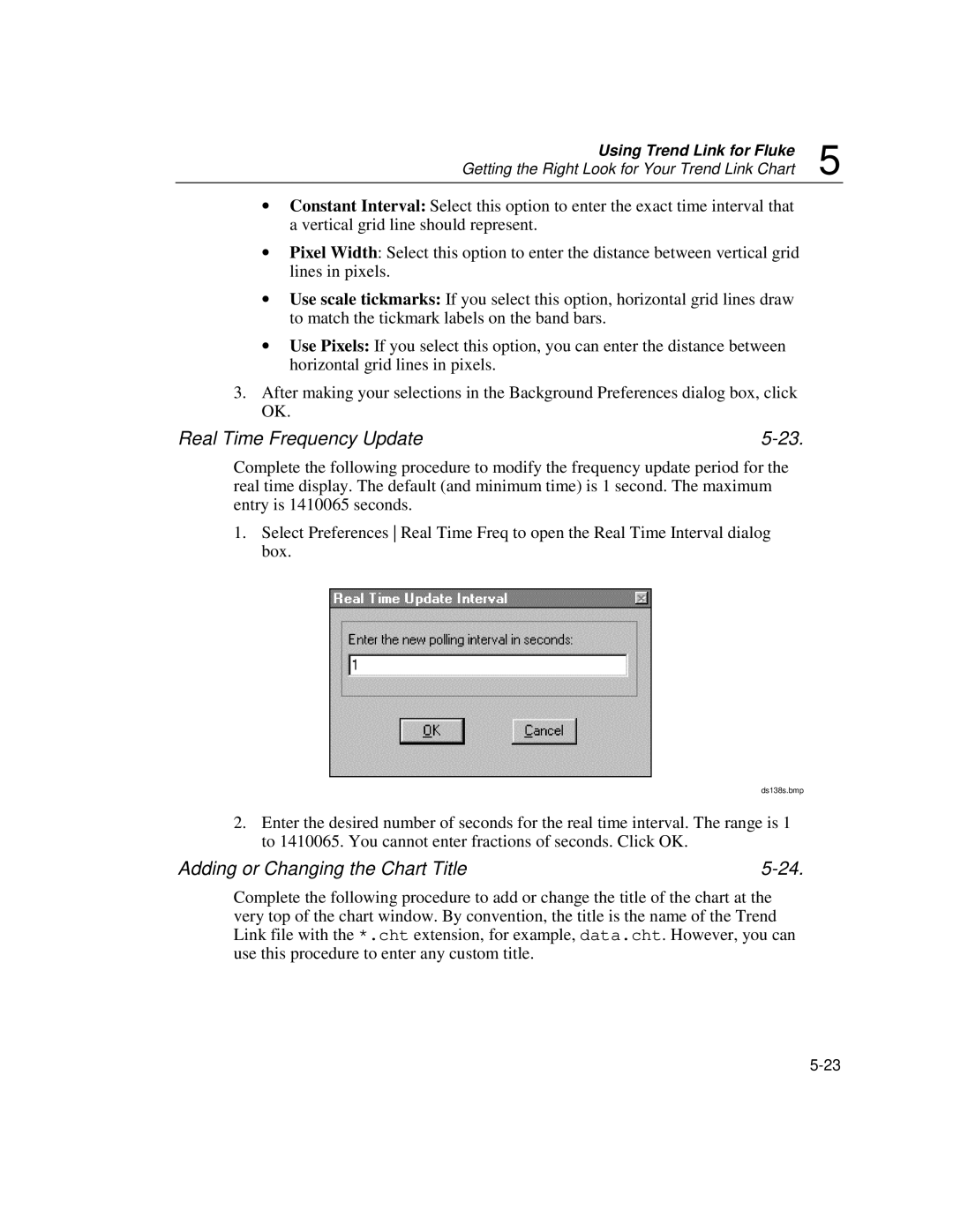 Fluke 2640A, 2645A user manual Real Time Frequency Update, Adding or Changing the Chart Title 