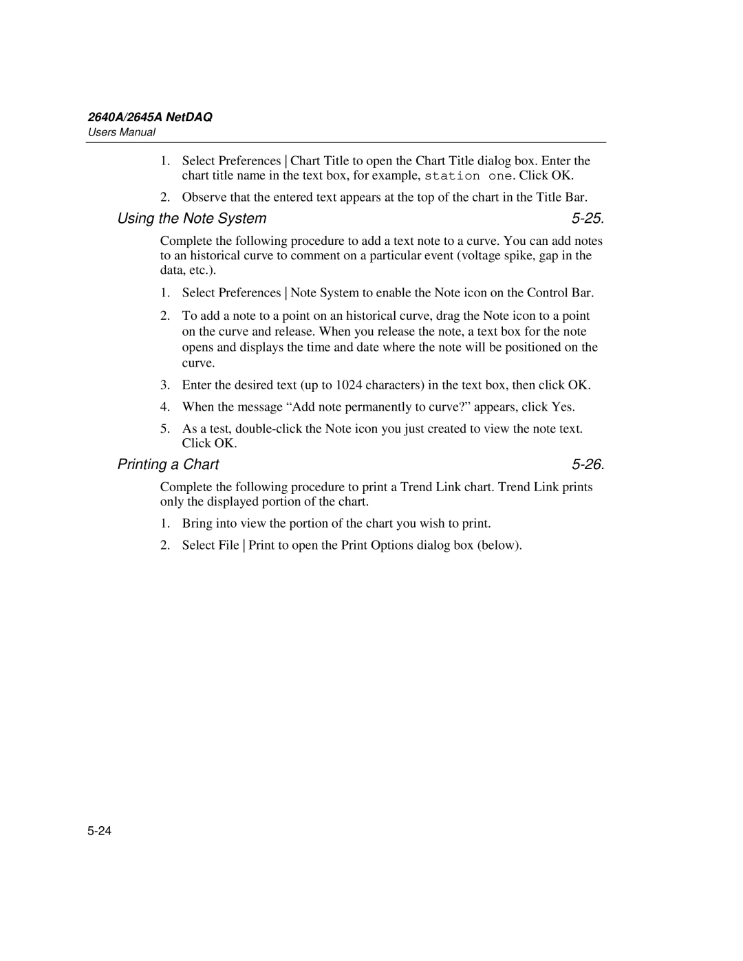 Fluke 2645A, 2640A user manual Using the Note System, Printing a Chart 