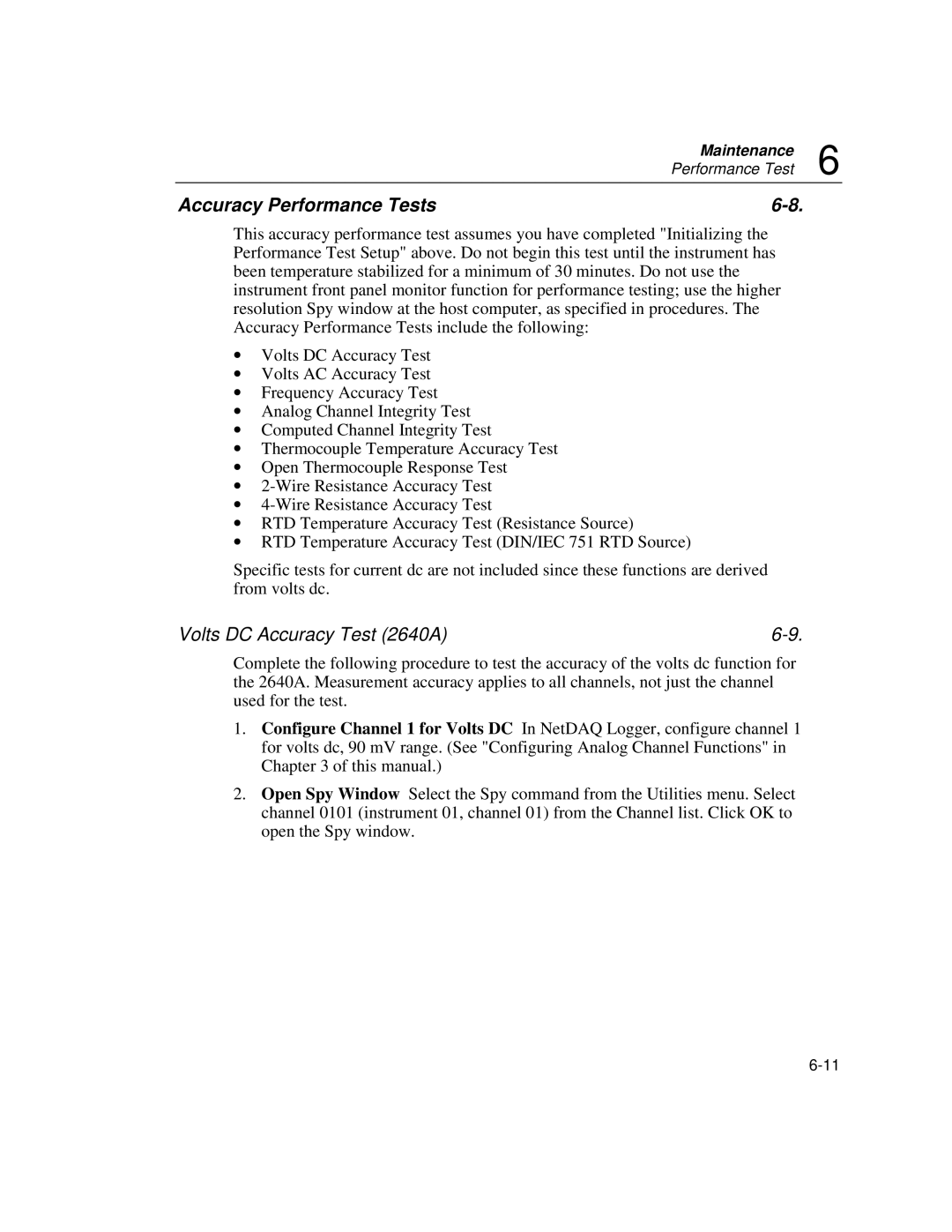 Fluke 2645A user manual Accuracy Performance Tests, Volts DC Accuracy Test 2640A 