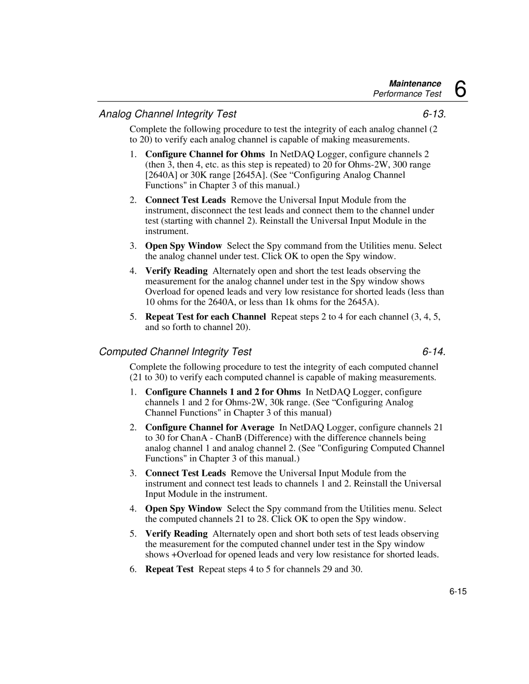 Fluke 2640A, 2645A user manual Analog Channel Integrity Test, Computed Channel Integrity Test 