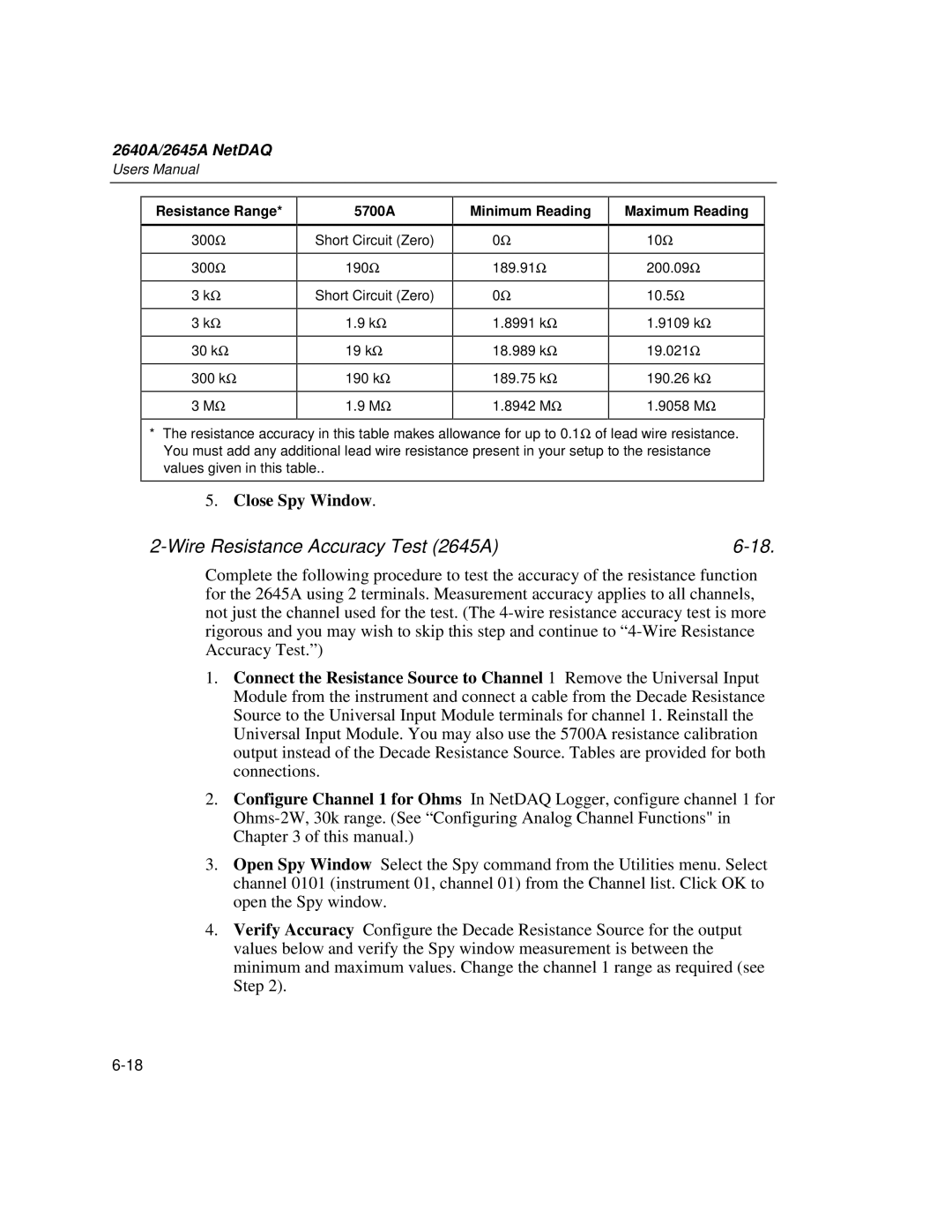 Fluke 2640A user manual Wire Resistance Accuracy Test 2645A, 5700A 