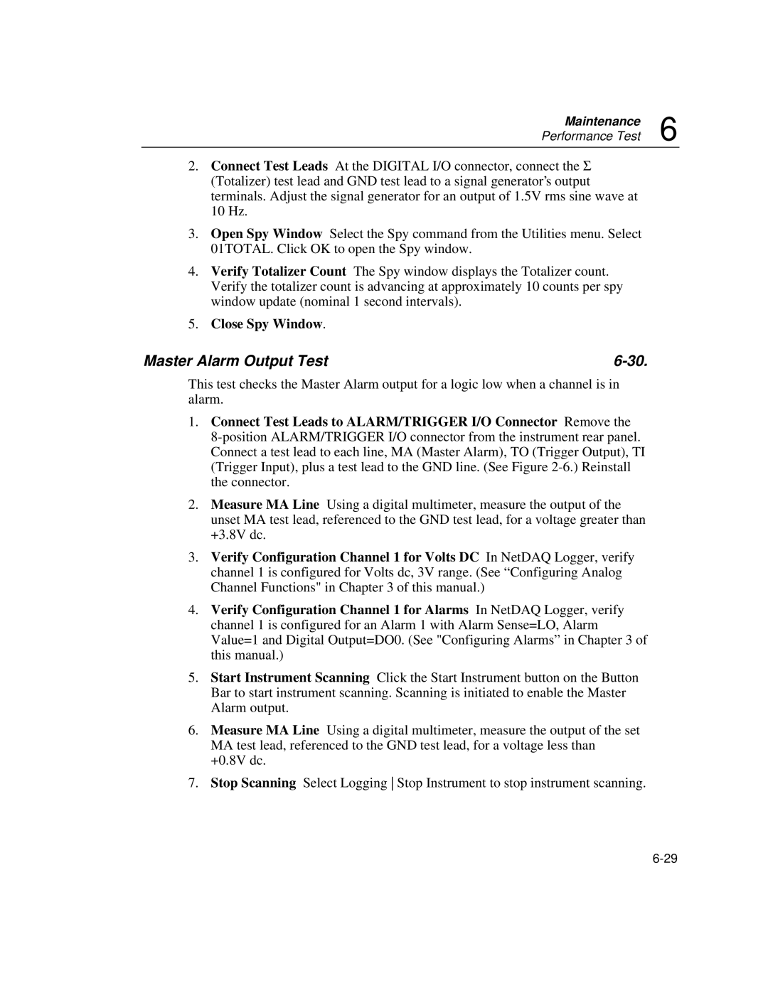 Fluke 2640A, 2645A user manual Master Alarm Output Test, Connect Test Leads to ALARM/TRIGGER I/O Connector Remove 