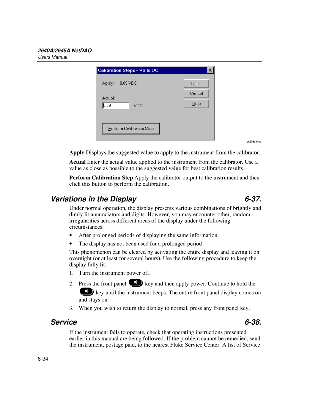 Fluke 2645A, 2640A user manual Variations in the Display, Service 