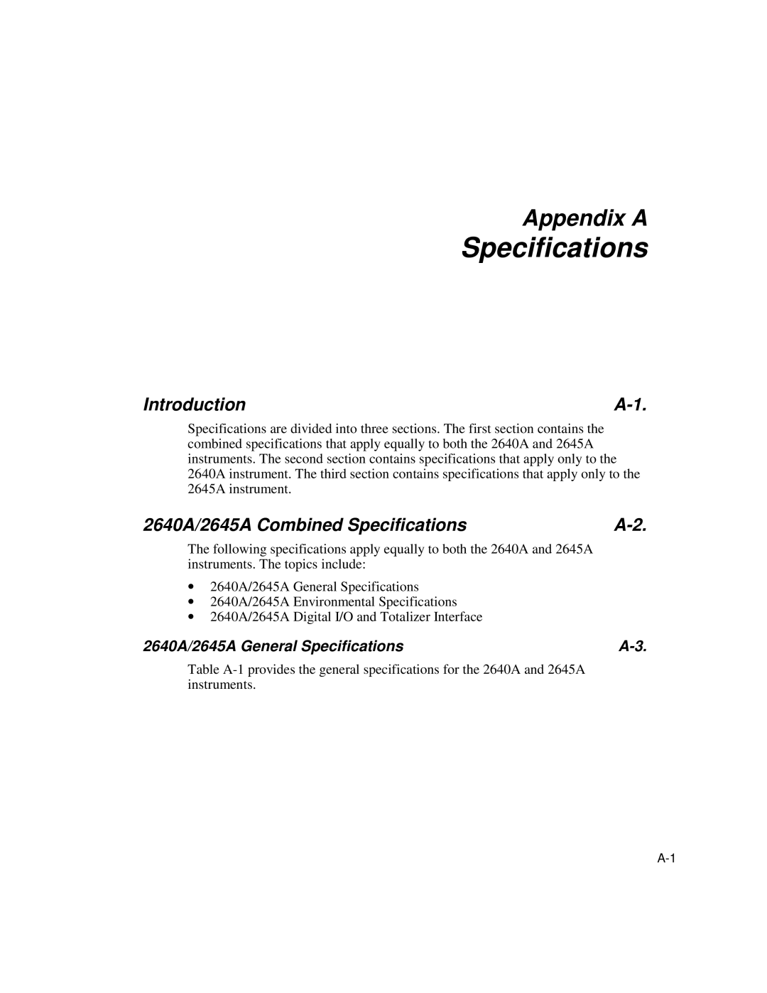 Fluke user manual 2640A/2645A Combined Specifications, 2640A/2645A General Specifications 