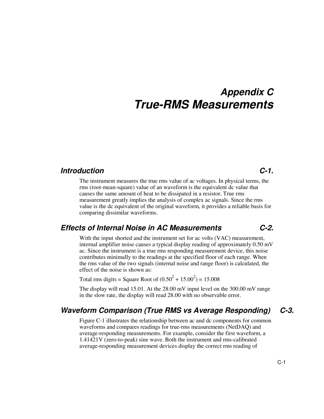 Fluke 2640A, 2645A user manual True-RMS Measurements, Effects of Internal Noise in AC Measurements 