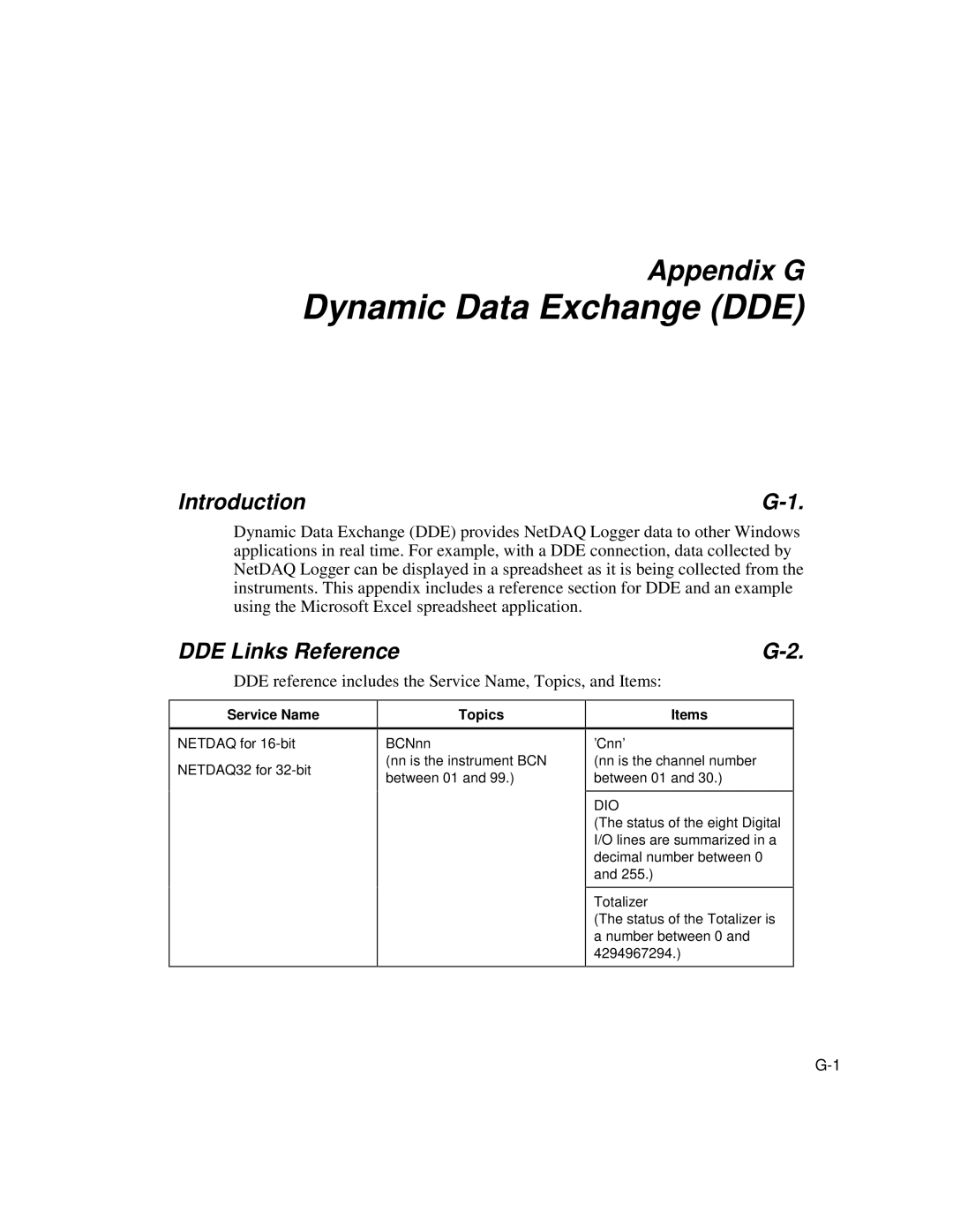 Fluke 2640A, 2645A user manual Dynamic Data Exchange DDE, DDE Links Reference, Service Name, Topics, Items 