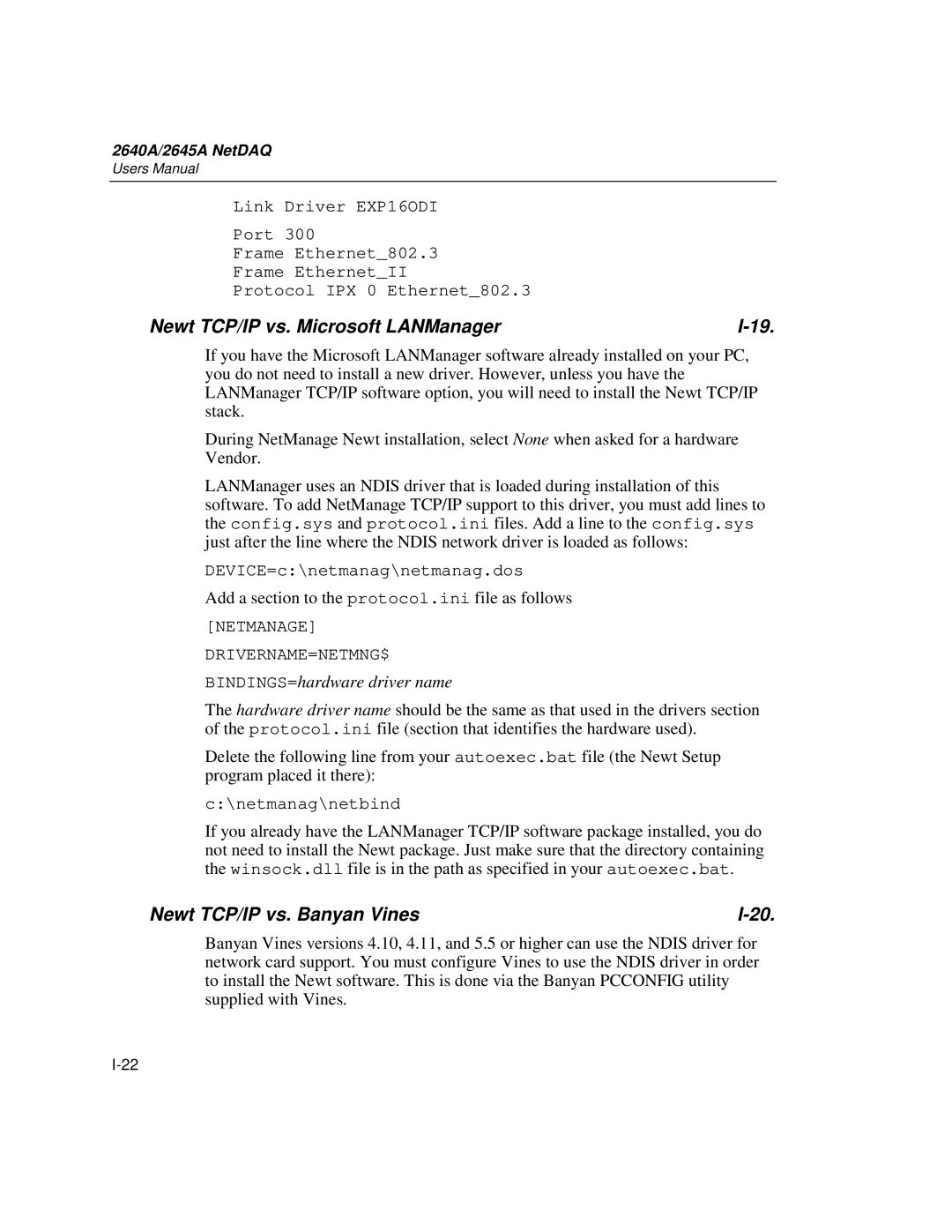 Fluke 2645A, 2640A user manual Newt TCP/IP vs. Microsoft LANManager, Newt TCP/IP vs. Banyan Vines 