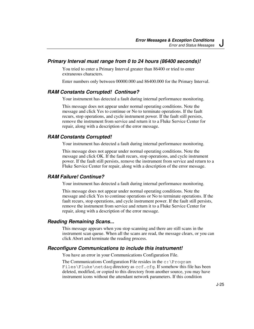 Fluke 2640A, 2645A user manual RAM Constants Corrupted! Continue?, RAM Failure! Continue?, Reading Remaining Scans 