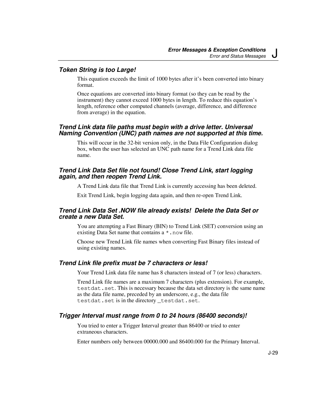 Fluke 2640A, 2645A user manual Token String is too Large, Trend Link file prefix must be 7 characters or less 