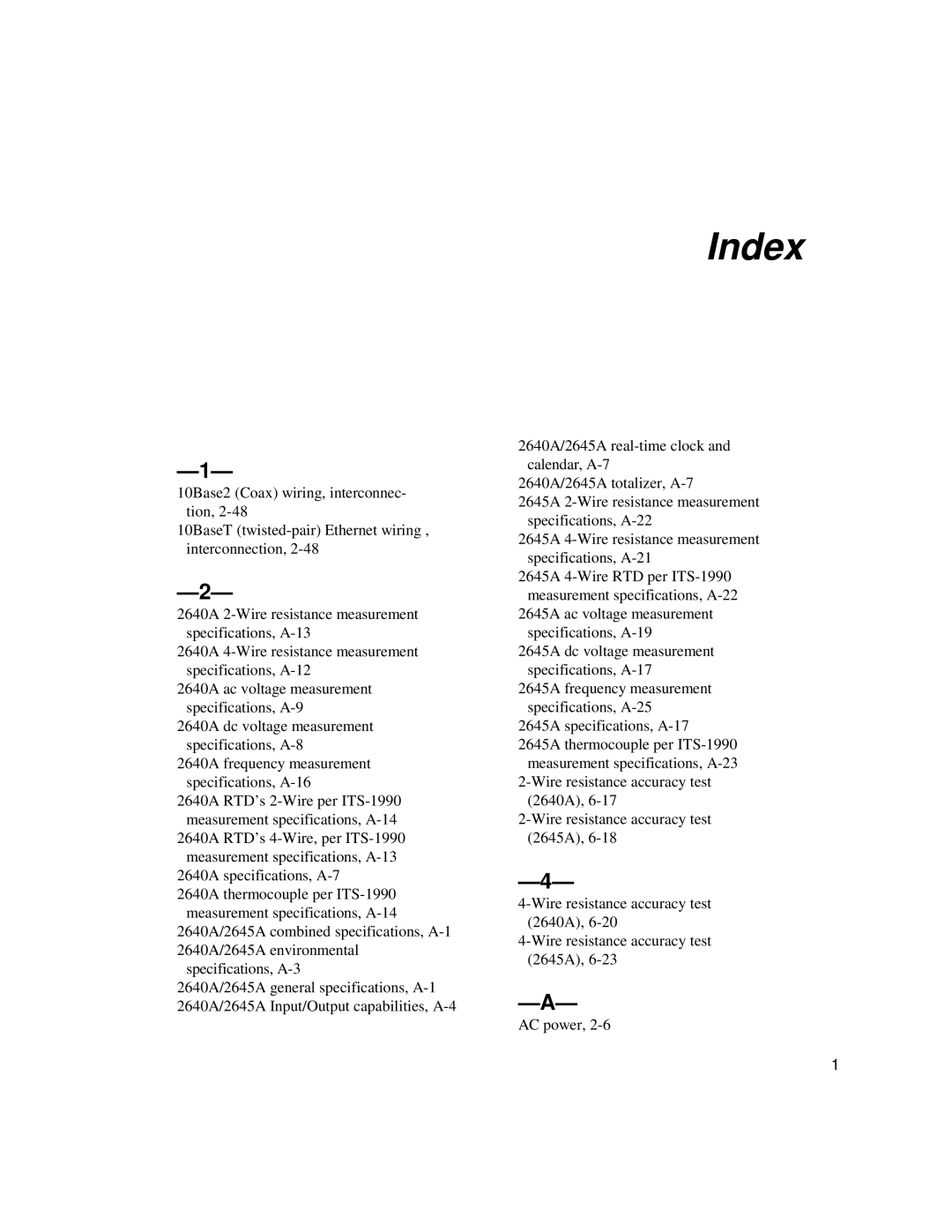 Fluke 2640A, 2645A user manual Index 