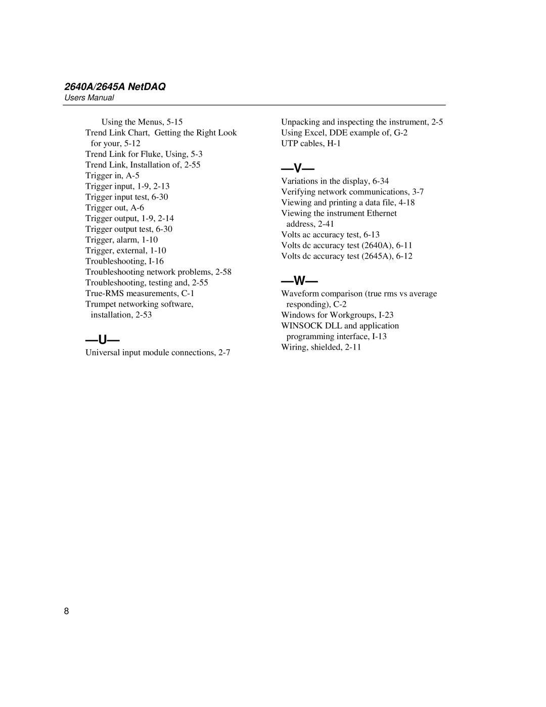 Fluke user manual 2640A/2645A NetDAQ 