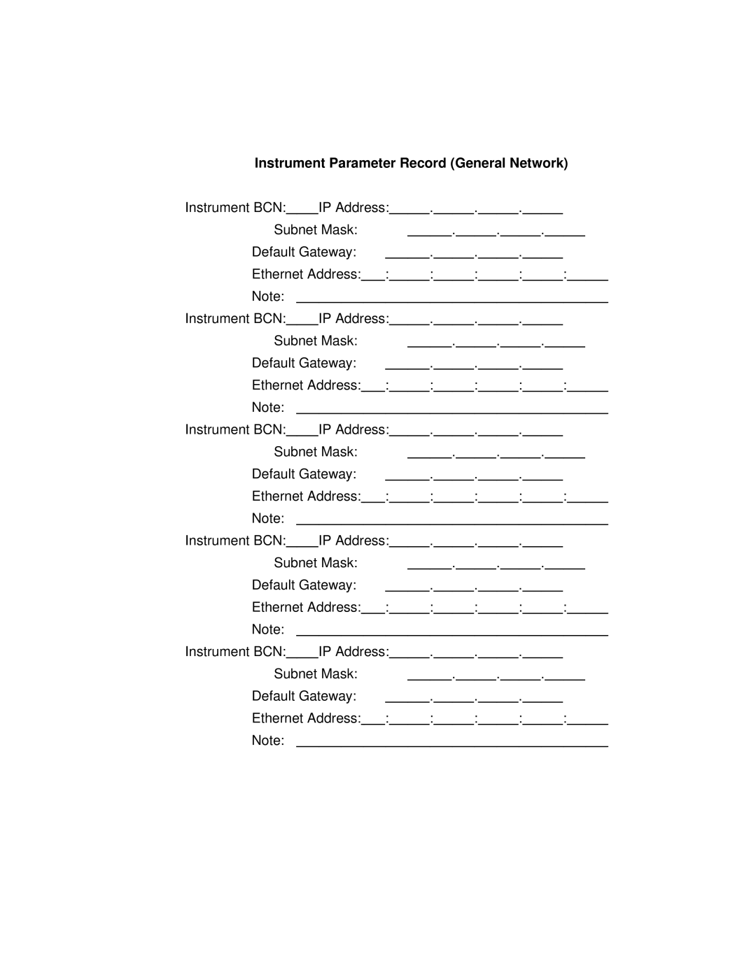 Fluke 2640A, 2645A user manual Instrument Parameter Record General Network 