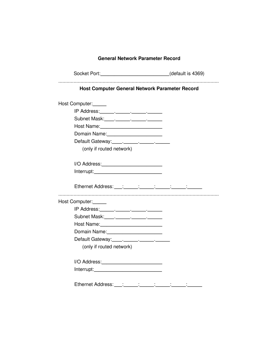 Fluke 2645A, 2640A user manual General Network Parameter Record 