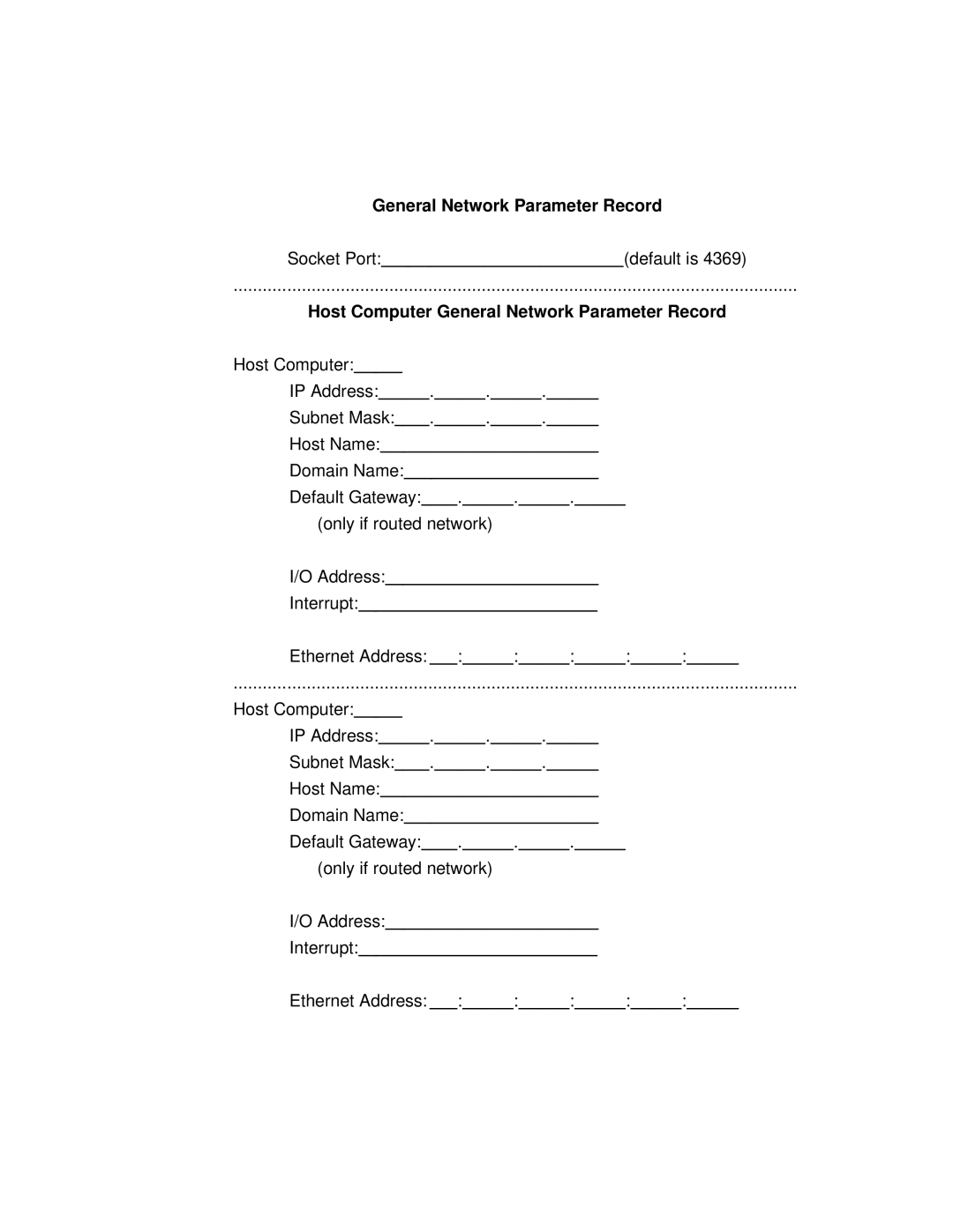 Fluke 2640A, 2645A user manual General Network Parameter Record 