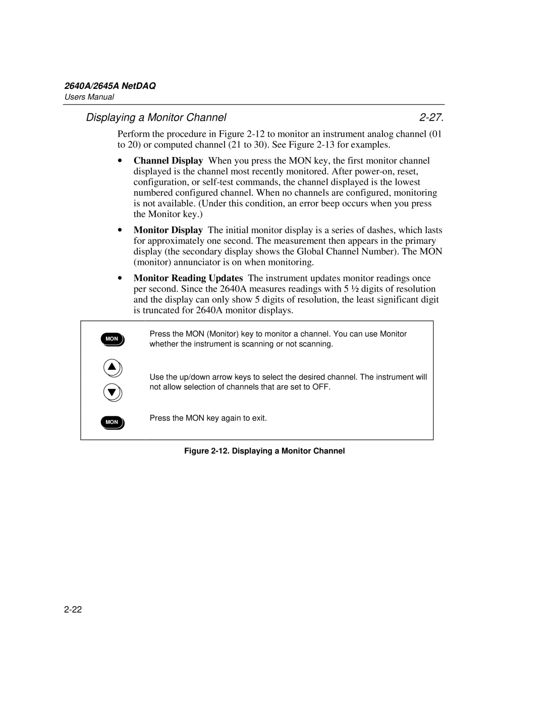 Fluke 2645A, 2640A user manual Displaying a Monitor Channel 